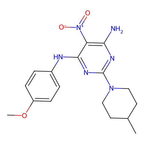 [6-Amino-2-(4-methylpiperidyl)-5-nitropyrimidin-4-yl](4-methoxyphenyl)amine structure