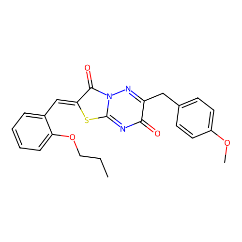 (2Z)-6-[(4-methoxyphenyl)methyl]-2-[(2-propoxyphenyl)methylidene]-[1,3]thiazolo[3,2-b][1,2,4]triazine-3,7-dione structure
