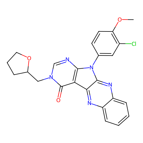 11-(3-chloro-4-methoxyphenyl)-3-((tetrahydrofuran-2-yl)methyl)-3H-pyrimido[5',4':4,5]pyrrolo[2,3-b]quinoxalin-4(11H)-one structure