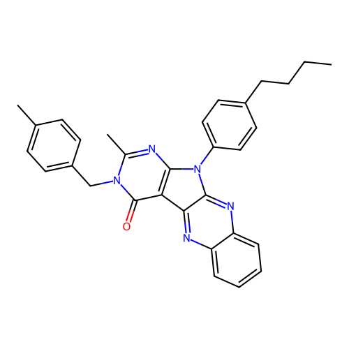 11-(4-butylphenyl)-2-methyl-3-(4-methylbenzyl)-3H-pyrimido[5',4':4,5]pyrrolo[2,3-b]quinoxalin-4(11H)-one structure