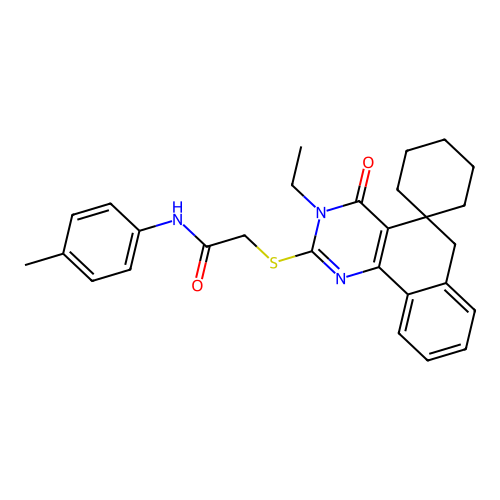 2-((3-ethyl-4-oxo-4,6-dihydro-3H-spiro[benzo[h]quinazoline-5,1'-cyclohexan]-2-yl)thio)-N-(p-tolyl)acetamide structure