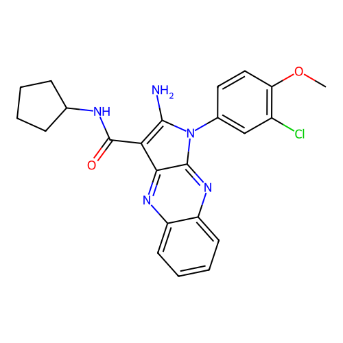 2-amino-1-(3-chloro-4-methoxyphenyl)-N-cyclopentyl-1H-pyrrolo[2,3-b]quinoxaline-3-carboxamide structure