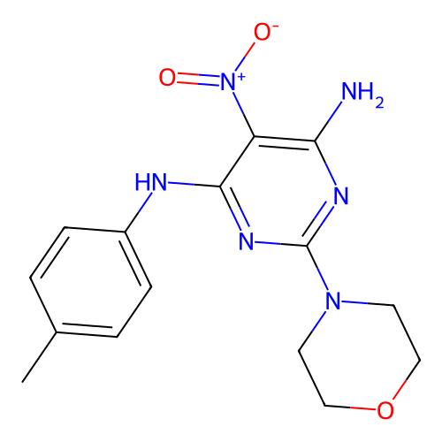 2-morpholino-5-nitro-N4-(p-tolyl)pyrimidine-4,6-diamine structure