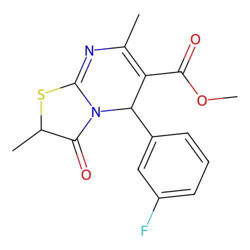 methyl 5-(3-fluorophenyl)-2,7-dimethyl-3-oxo-2,3-dihydro-5H-[1,3]thiazolo[3,2-a]pyrimidine-6-carboxylate structure