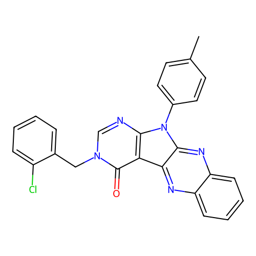 3-(2-chlorobenzyl)-11-(p-tolyl)-3H-pyrimido[5',4':4,5]pyrrolo[2,3-b]quinoxalin-4(11H)-one structure