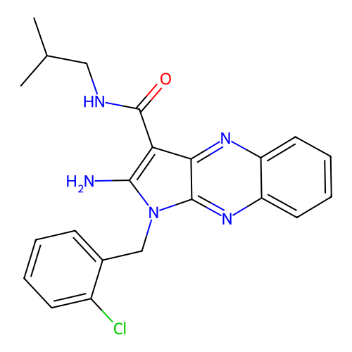 2-amino-1-(2-chlorobenzyl)-N-(2-methylpropyl)-1H-pyrrolo[2,3-b]quinoxaline-3-carboxamide structure