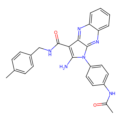 1-(4-acetamidophenyl)-2-amino-N-(4-methylbenzyl)-1H-pyrrolo[2,3-b]quinoxaline-3-carboxamide structure