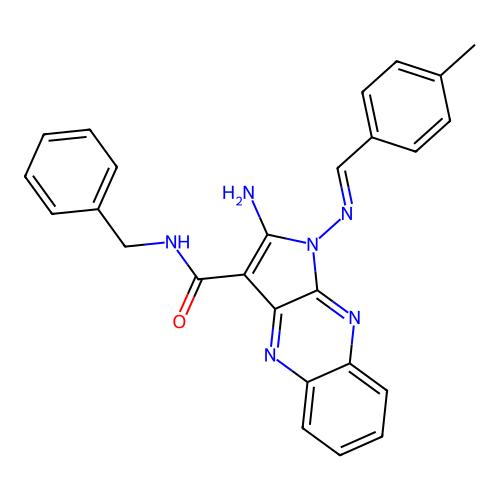 (E)-2-amino-N-benzyl-1-((4-methylbenzylidene)amino)-1H-pyrrolo[2,3-b]quinoxaline-3-carboxamide structure