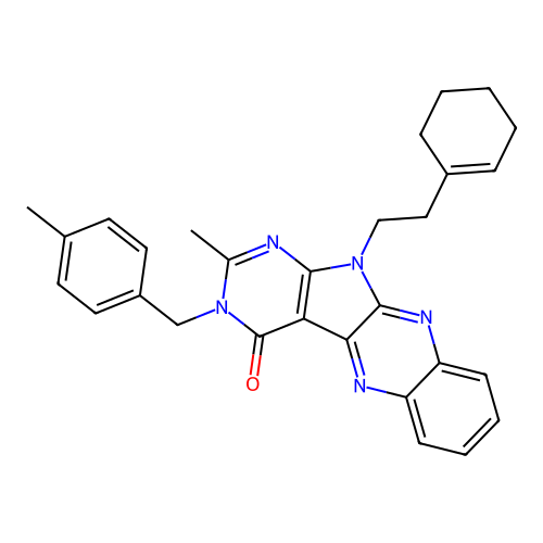 11-(2-(cyclohex-1-en-1-yl)ethyl)-2-methyl-3-(4-methylbenzyl)-3H-pyrimido[5',4':4,5]pyrrolo[2,3-b]quinoxalin-4(11H)-one structure