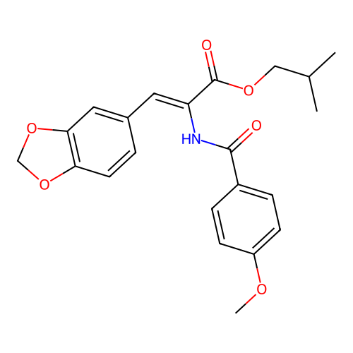 (Z)-isobutyl 3-(benzo[d][1,3]dioxol-5-yl)-2-(4-methoxybenzamido)acrylate structure