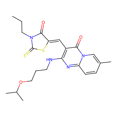 (Z)-5-((2-((3-isopropoxypropyl)amino)-7-methyl-4-oxo-4H-pyrido[1,2-a]pyrimidin-3-yl)methylene)-3-propyl-2-thioxothiazolidin-4-one structure