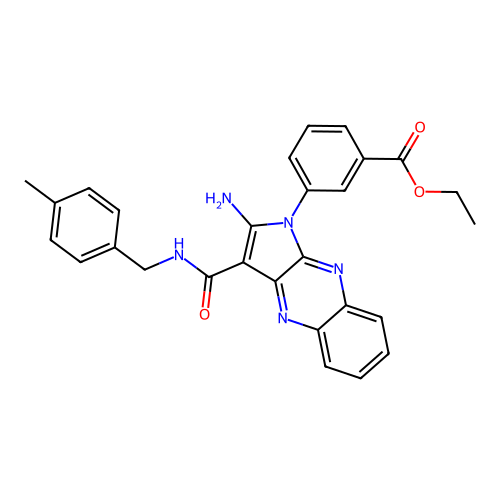 ethyl 3-(2-amino-3-((4-methylbenzyl)carbamoyl)-1H-pyrrolo[2,3-b]quinoxalin-1-yl)benzoate structure