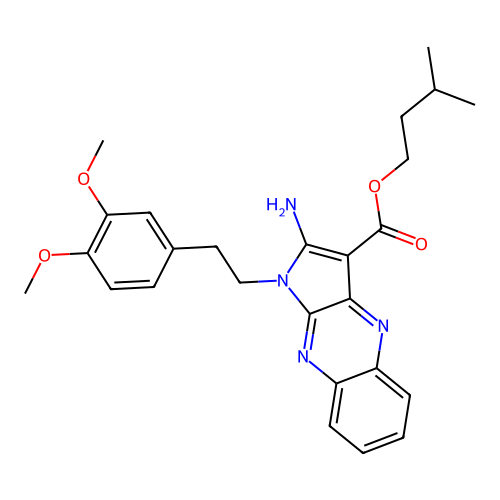 isopentyl 2-amino-1-(3,4-dimethoxyphenethyl)-1H-pyrrolo[2,3-b]quinoxaline-3-carboxylate structure