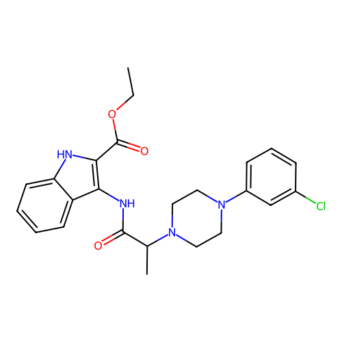Ethyl 3-[2-[4-(3-chlorophenyl)piperazin-1-yl]propanoylamino]-1H-indole-2-carboxylate structure
