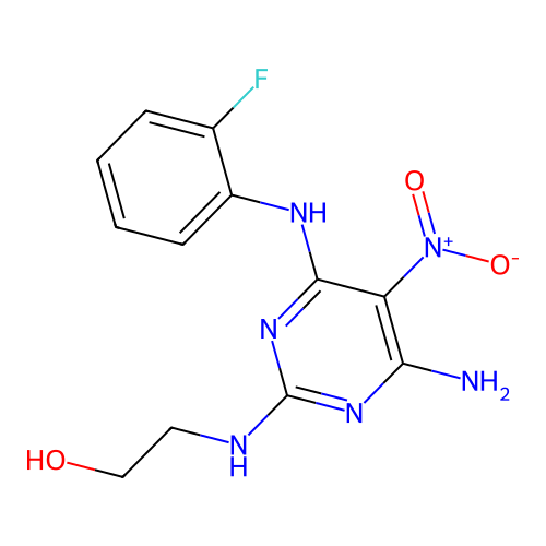 2-((4-Amino-6-((2-fluorophenyl)amino)-5-nitropyrimidin-2-yl)amino)ethanol structure