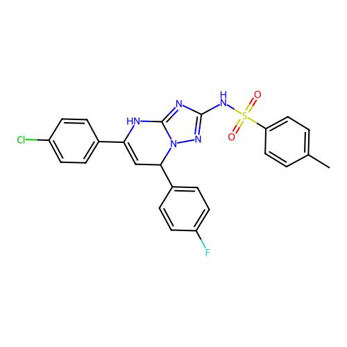 N-(5-(4-chlorophenyl)-7-(4-fluorophenyl)-4,7-dihydro-[1,2,4]triazolo[1,5-a]pyrimidin-2-yl)-4-methylbenzenesulfonamide structure