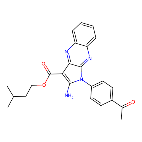 3-methylbutyl 1-(4-acetylphenyl)-2-amino-1H-pyrrolo[2,3-b]quinoxaline-3-carboxylate structure