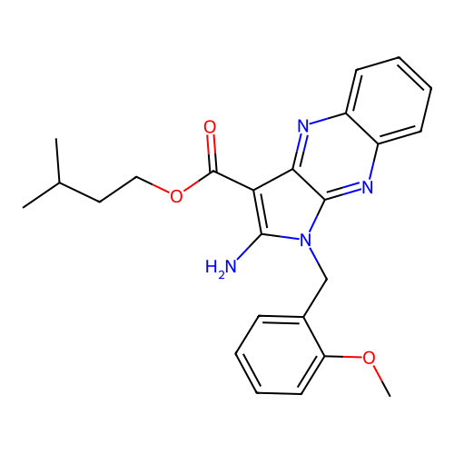 3-methylbutyl 2-amino-1-(2-methoxybenzyl)-1H-pyrrolo[2,3-b]quinoxaline-3-carboxylate structure
