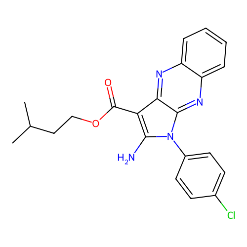 3-methylbutyl 2-amino-1-(4-chlorophenyl)-1H-pyrrolo[2,3-b]quinoxaline-3-carboxylate structure