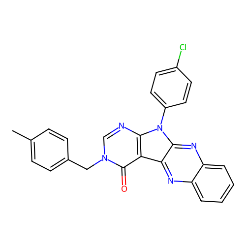 11-(4-chlorophenyl)-3-(4-methylbenzyl)-3H-pyrimido[5',4':4,5]pyrrolo[2,3-b]quinoxalin-4(11H)-one structure