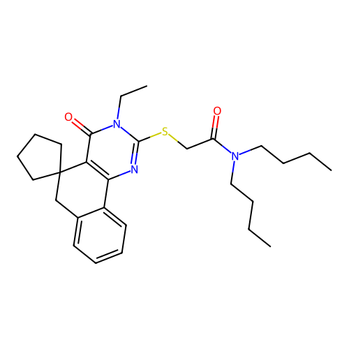 N,N-dibutyl-2-((3-ethyl-4-oxo-4,6-dihydro-3H-spiro[benzo[h]quinazoline-5,1'-cyclopentan]-2-yl)thio)acetamide structure