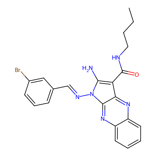 (E)-2-amino-1-((3-bromobenzylidene)amino)-N-butyl-1H-pyrrolo[2,3-b]quinoxaline-3-carboxamide structure
