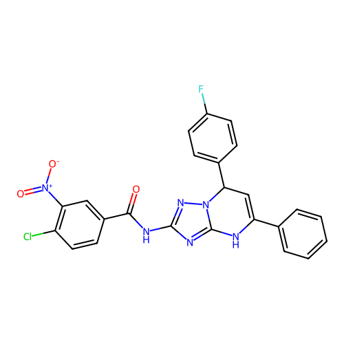 4-chloro-N-(7-(4-fluorophenyl)-5-phenyl-4,7-dihydro-[1,2,4]triazolo[1,5-a]pyrimidin-2-yl)-3-nitrobenzamide structure