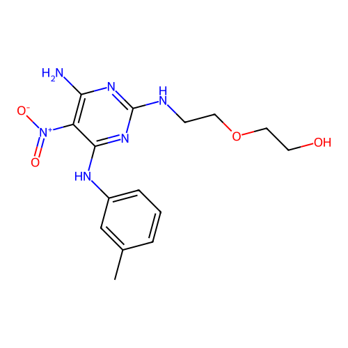 2-(2-((4-amino-5-nitro-6-(m-tolylamino)pyrimidin-2-yl)amino)ethoxy)ethanol structure