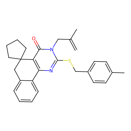 3-(2-methylallyl)-2-((4-methylbenzyl)thio)-3H-spiro[benzo[h]quinazoline-5,1'-cyclopentan]-4(6H)-one structure