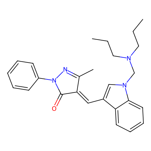 (4E)-4-[[1-[(dipropylamino)methyl]indol-3-yl]methylidene]-5-methyl-2-phenylpyrazol-3-one structure