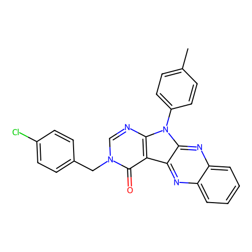 3-(4-chlorobenzyl)-11-(p-tolyl)-3H-pyrimido[5',4':4,5]pyrrolo[2,3-b]quinoxalin-4(11H)-one structure