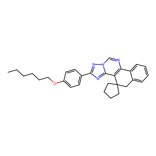 2-(4-(hexyloxy)phenyl)-5H-spiro[benzo[h][1,2,4]triazolo[1,5-c]quinazoline-4,1'-cyclopentane] structure
