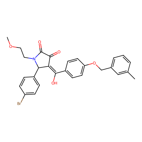 (4E)-5-(4-bromophenyl)-4-(hydroxy{4-[(3-methylbenzyl)oxy]phenyl}methylidene)-1-(2-methoxyethyl)pyrrolidine-2,3-dione structure