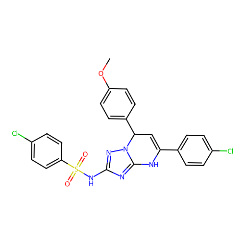 4-chloro-N-(5-(4-chlorophenyl)-7-(4-methoxyphenyl)-4,7-dihydro-[1,2,4]triazolo[1,5-a]pyrimidin-2-yl)benzenesulfonamide structure
