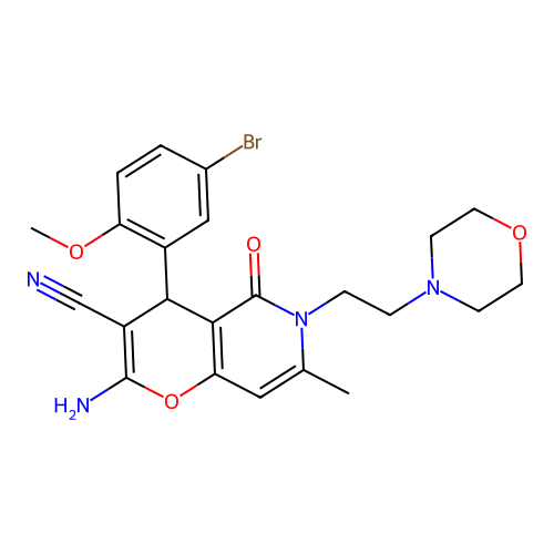2-amino-4-(5-bromo-2-methoxyphenyl)-7-methyl-6-(2-morpholinoethyl)-5-oxo-5,6-dihydro-4H-pyrano[3,2-c]pyridine-3-carbonitrile structure