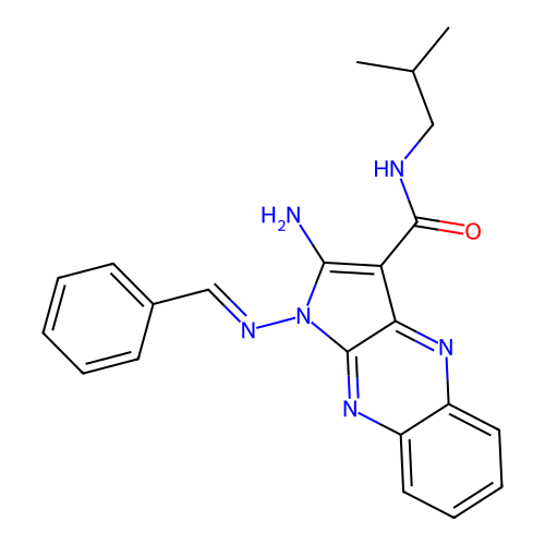 (E)-2-amino-1-(benzylideneamino)-N-isobutyl-1H-pyrrolo[2,3-b]quinoxaline-3-carboxamide structure