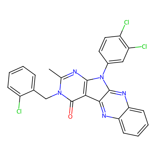 3-(2-chlorobenzyl)-11-(3,4-dichlorophenyl)-2-methyl-3H-pyrimido[5',4':4,5]pyrrolo[2,3-b]quinoxalin-4(11H)-one structure