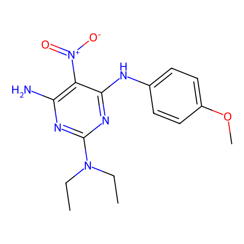 {4-Amino-6-[(4-methoxyphenyl)amino]-5-nitropyrimidin-2-yl}diethylamine structure