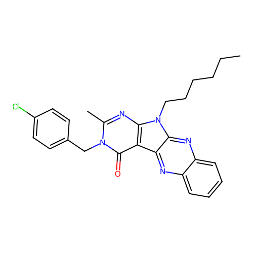 3-(4-chlorobenzyl)-11-hexyl-2-methyl-3H-pyrimido[5',4':4,5]pyrrolo[2,3-b]quinoxalin-4(11H)-one structure