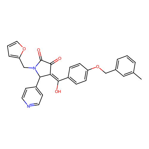 (4E)-1-(furan-2-ylmethyl)-4-(hydroxy{4-[(3-methylbenzyl)oxy]phenyl}methylidene)-5-(pyridin-4-yl)pyrrolidine-2,3-dione structure
