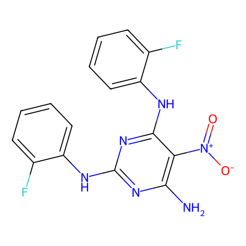 N~2~,N~4~-bis(2-fluorophenyl)-5-nitropyrimidine-2,4,6-triamine structure