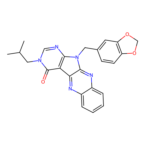 11-(benzo[d][1,3]dioxol-5-ylmethyl)-3-isobutyl-3H-pyrimido[5',4':4,5]pyrrolo[2,3-b]quinoxalin-4(11H)-one structure