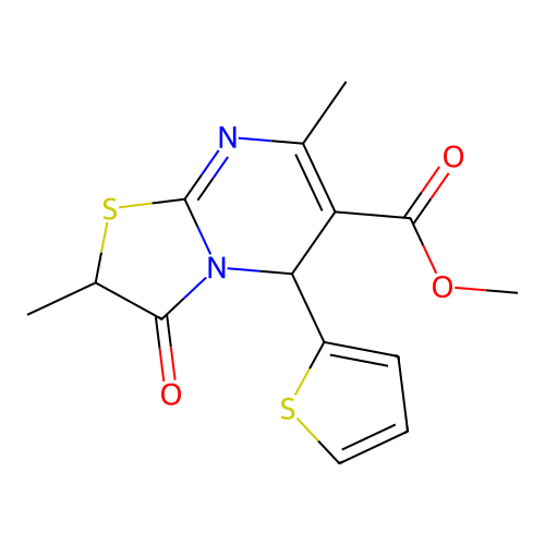 methyl 2,7-dimethyl-3-oxo-5-thiophen-2-yl-5H-[1,3]thiazolo[3,2-a]pyrimidine-6-carboxylate structure