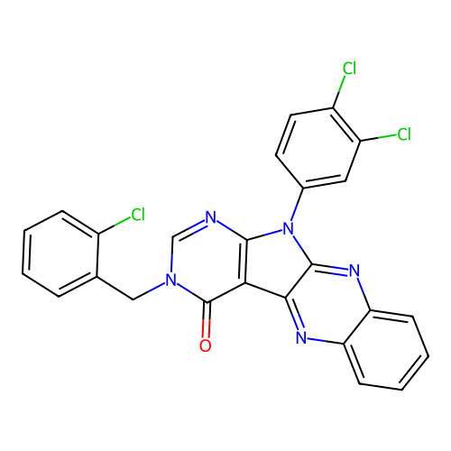 3-(2-chlorobenzyl)-11-(3,4-dichlorophenyl)-3,11-dihydro-4H-pyrimido[5',4':4,5]pyrrolo[2,3-b]quinoxalin-4-one structure