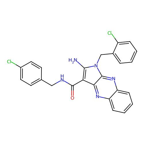 2-amino-1-(2-chlorobenzyl)-N-(4-chlorobenzyl)-1H-pyrrolo[2,3-b]quinoxaline-3-carboxamide structure