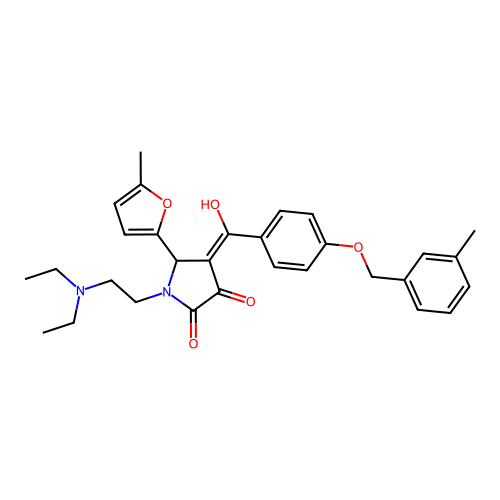 (4E)-1-(2-diethylaminoethyl)-4-[hydroxy-[4-[(3-methylphenyl)methoxy]phenyl]methylidene]-5-(5-methylfuran-2-yl)pyrrolidine-2,3-dione structure