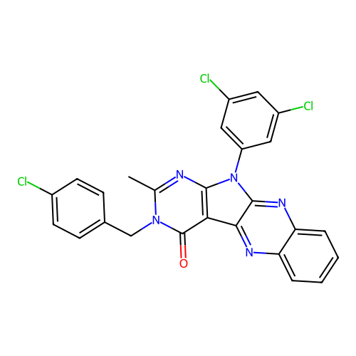 3-(4-chlorobenzyl)-11-(3,5-dichlorophenyl)-2-methyl-3,11-dihydro-4H-pyrimido[5',4':4,5]pyrrolo[2,3-b]quinoxalin-4-one structure