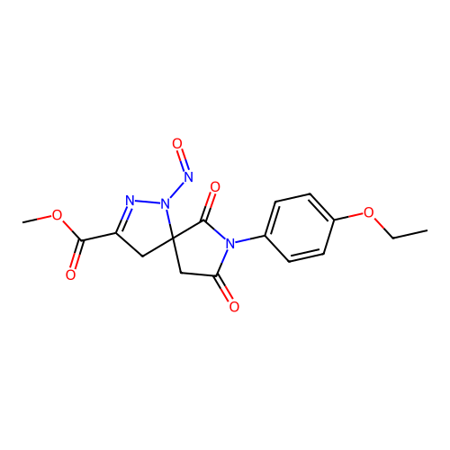 methyl 7-(4-ethoxyphenyl)-1-nitroso-6,8-dioxo-1,2,7-triazaspiro[4.4]non-2-ene-3-carboxylate structure