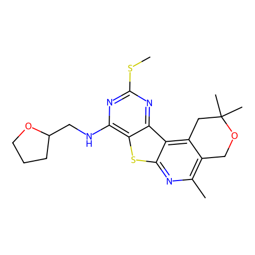 2,2,5-trimethyl-10-(methylsulfanyl)-N-(tetrahydrofuran-2-ylmethyl)-1,4-dihydro-2H-pyrano[4'',3'':4',5']pyrido[3',2':4,5]thieno[3,2-d]pyrimidin-8-amine structure