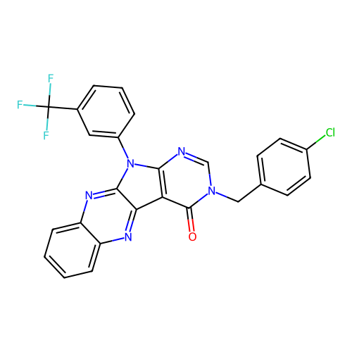 3-(4-chlorobenzyl)-11-(3-(trifluoromethyl)phenyl)-3H-pyrimido[5',4':4,5]pyrrolo[2,3-b]quinoxalin-4(11H)-one structure